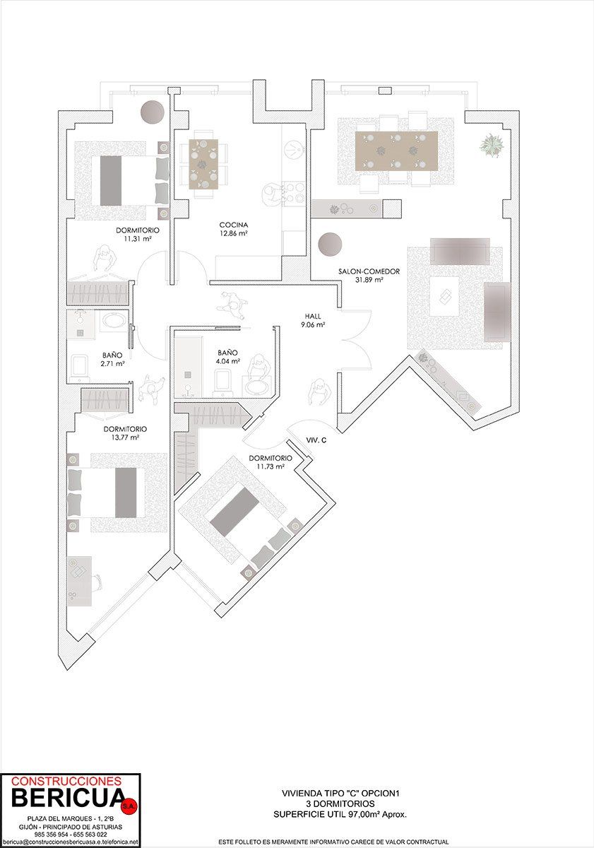 Vivienda tipo C tercera planta de 3 dormitorios