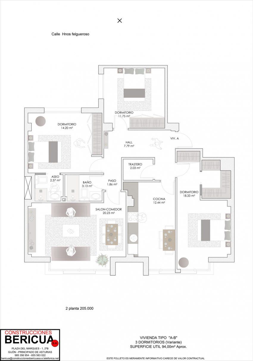 Vivienda tipo A B  segunda planta de 3 dormitorios (variante)